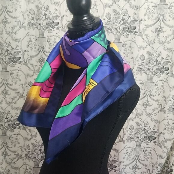 Square Picasso style Scarf Vintage 34x34" - Picture 4 of 15